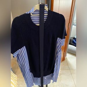 Sacai stripped woven and cotton belted dress